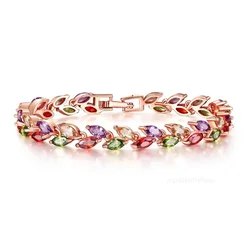 17cm Cubic Zircon Rose Gold Color Olive Leaves Bracelets For Women