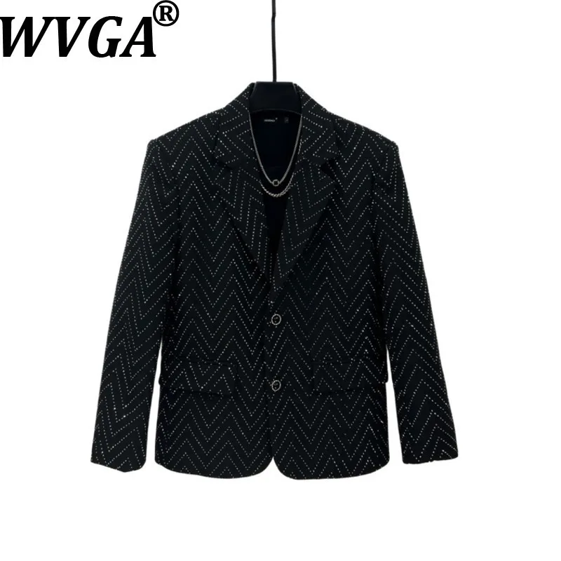 

WVGA Autumn Winter New Man Tide Korean Style Trendy Diamond Turn-Down Collar Blazer Padded Shoulder Niche Chic Suit Coats W14019
