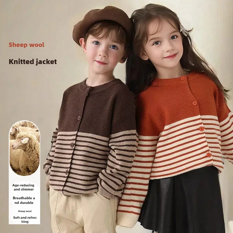 

Girls Striped Cardigan Cashmere Knitted Sweater for Boys Girls Autumn Casual All-match Knitwear School Teen Kids Outerwear Tops