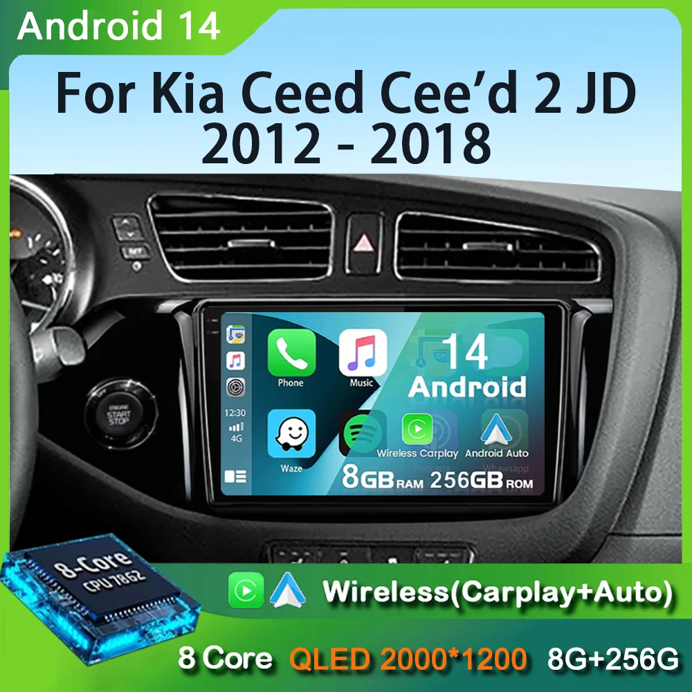 Автомагнитола Carplay для Kia Ceed Cee 'd 2 JD 2012-2018, Android 14, мультимедийный видеоплеер, навигация, стерео, GPS, DSP