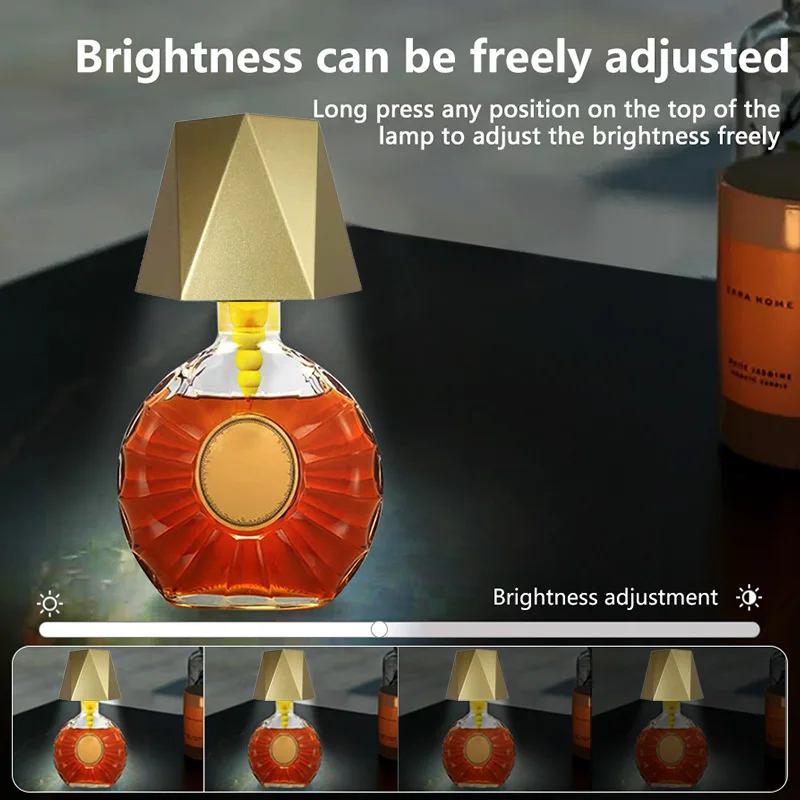 Wine Bottle LED Wireless Table Lamp 3-color Infinitely Dimmable Top touch USB Rechargeable Dining Table Lights Beverage Lamp