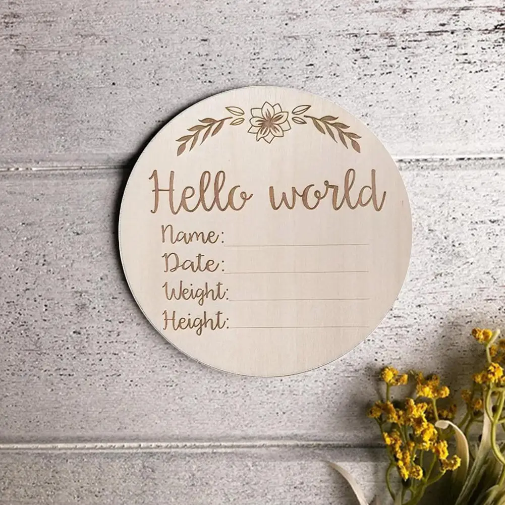 1pc Wooden Hello World Birth Announcement DIY Sign Wood Baby Milestone Card Recording Cards Baby Photography Props Birth Cards