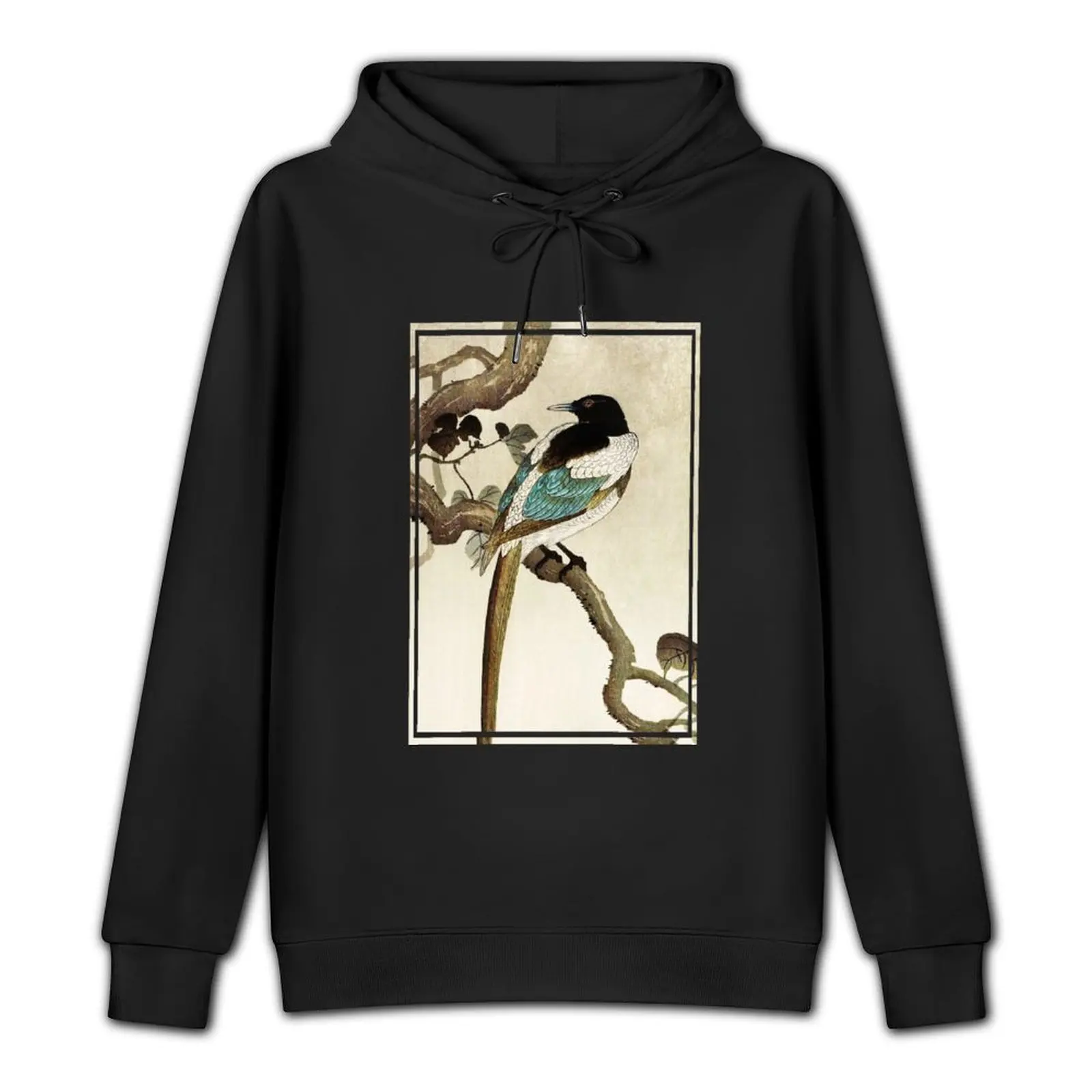 Magpie on tree branch by Ohara Koson Pullover Hoodie streetwear men men's clothing men's oversize hoodie