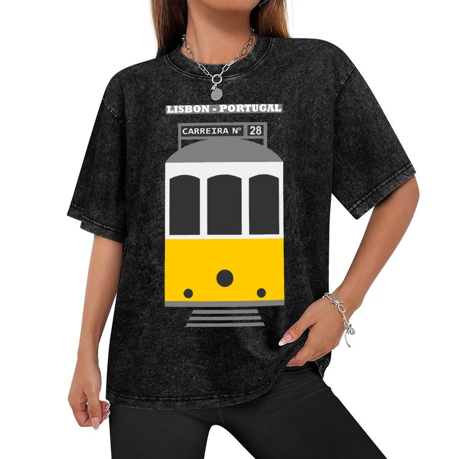 Lisbon tram - Elétrico de Lisboa - Carreira 28 (with city name, on black) T-Shirt boys animal print men t shirt