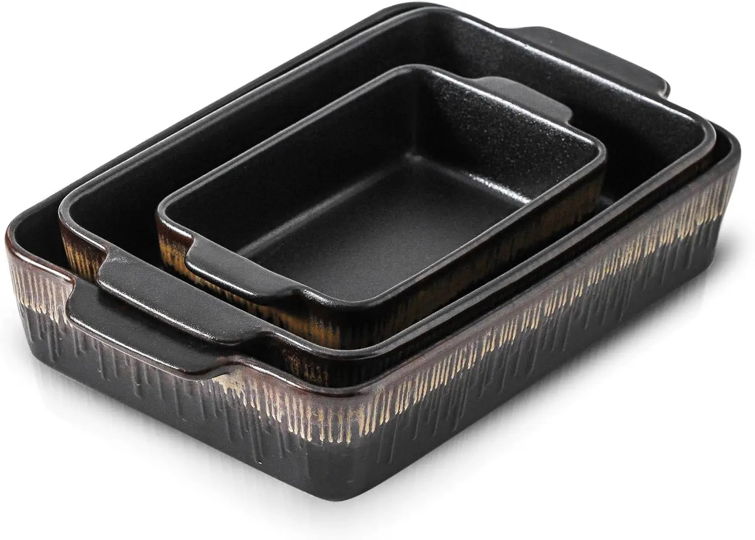 

3-Piece Ceramic Baking Dish Set, Rectangular Pans for Oven, Microwave, Dishwasher Safe, Stripe Pattern