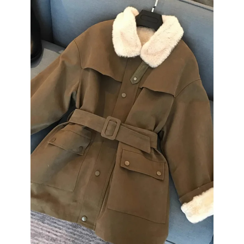 

Workwear Lamb Wool Short Jacket Women's Autumn and Winter New Korean Version with Plush Parker Suit Medium Long Style Trendy