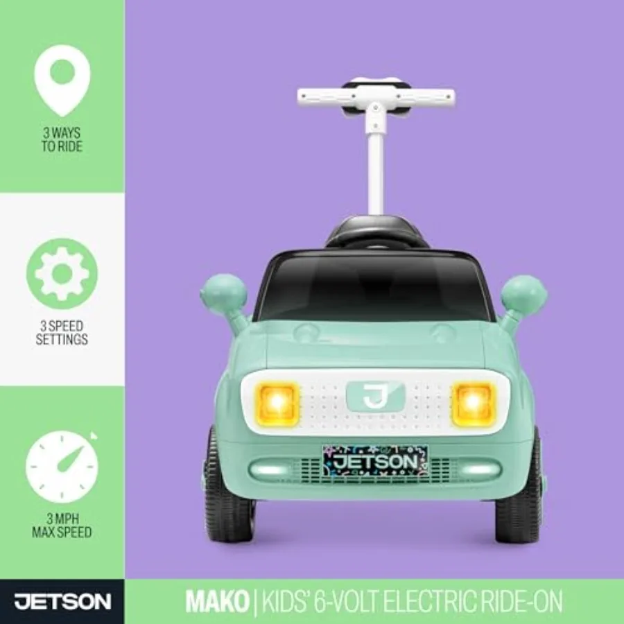 Auto elettrica a spinta per assistenza motoria per bambini, 3 modalità: spinta, trazione o telecomando, velocità massima di 3 mph, cintura di sicurezza, fari, consigli