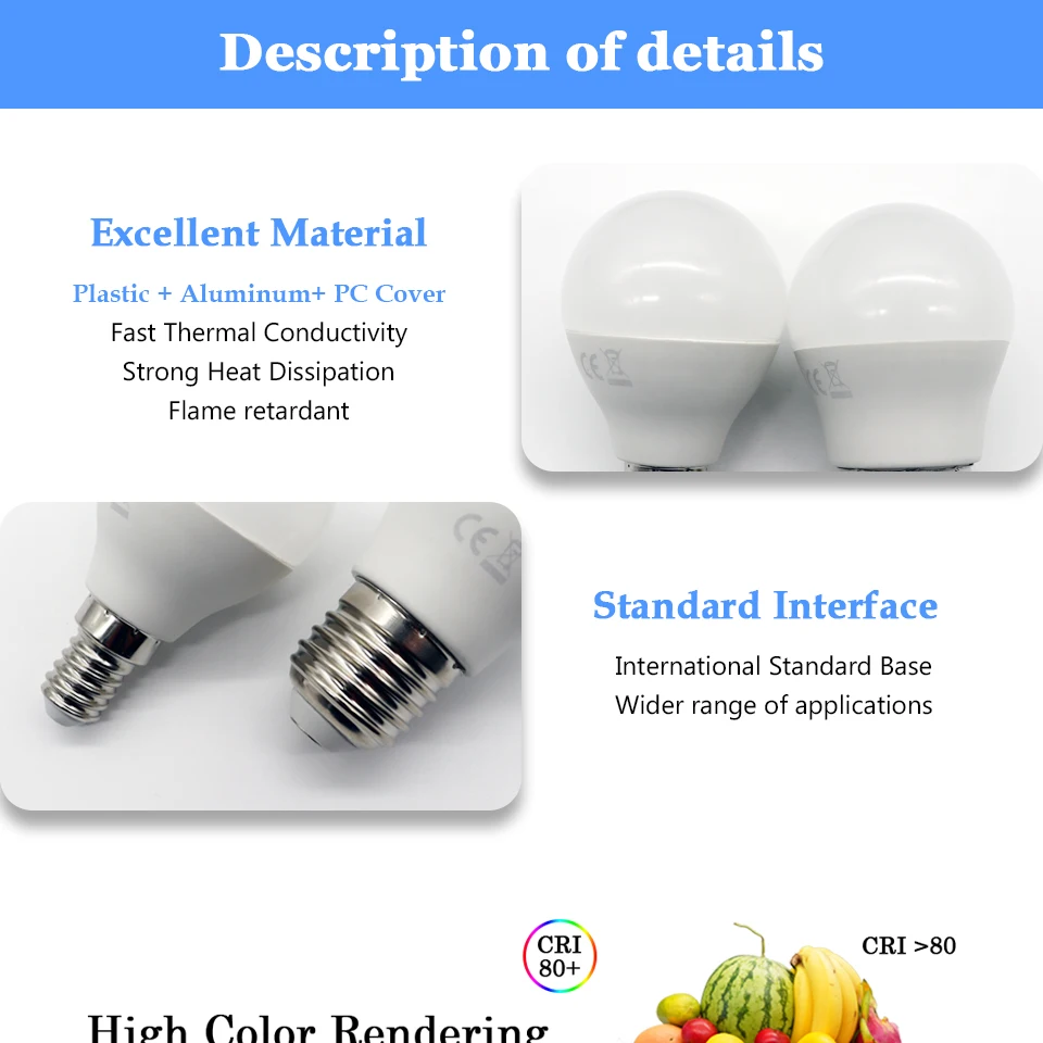 Bombilla Led G45 de 4 piezas para decoración del hogar y oficina, 3W, 5W, 6W, 7W, E14, E27, 3000K, 4000K, 6000K, lámpara fría y cálida, 220V -240V