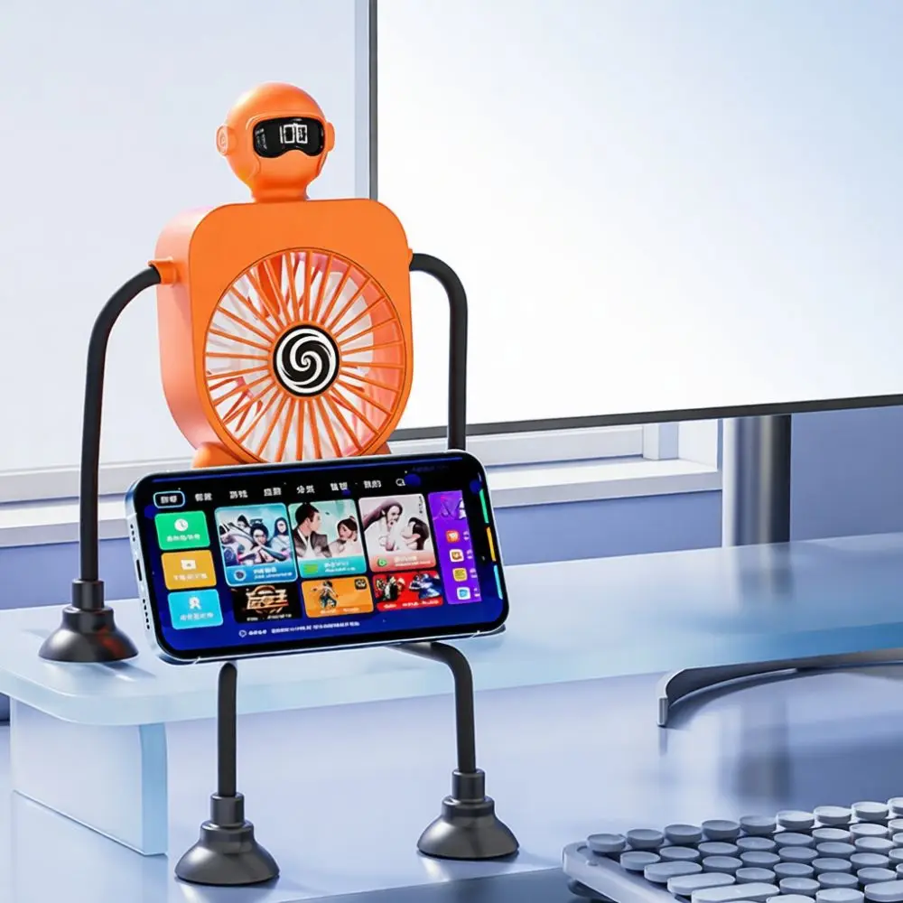 Mini Robot Desktop Fan Rechargeable Portable Cooling Cooler Suction Cup Wall Hung Quiet Air Circulator For Home Office School