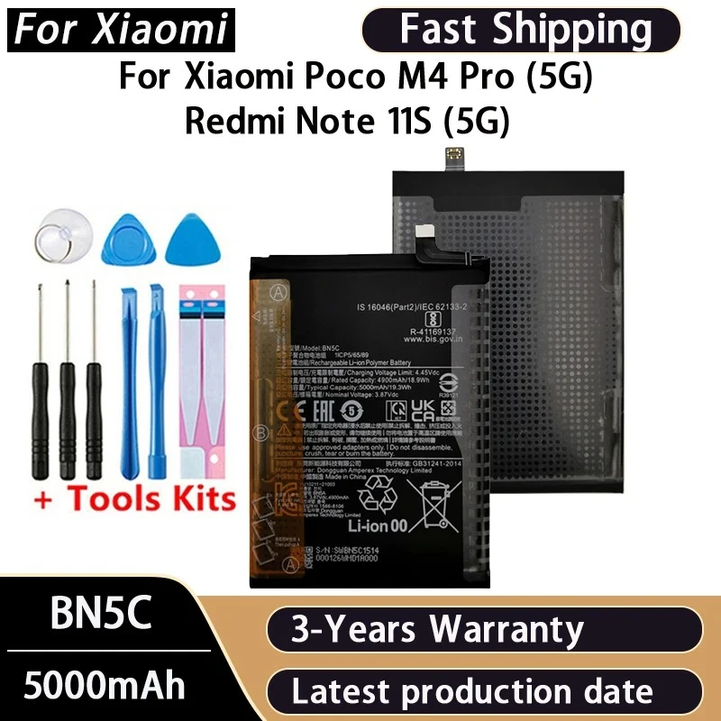 New BN5C Battery 5000mah For Xiaomi Poco M4 Pro 5G/REDMI NOTE 11S 5G/ NOTE 11T 5G Phone Replacement Batteries +Tools