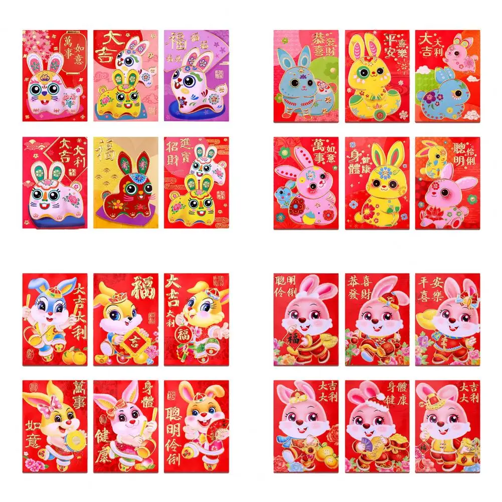 Red Envelopes 6Pcs Useful Beautifully Foil Stamped  2023 Rabbit Patterns Red Packet for Festival