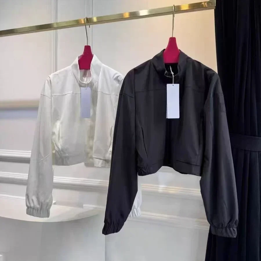 Vlo Casual Short Stand Collar Jacket Women Spring Autumn New Style Fashion Stand Up Collar Zipper Short Long Sleeved Jacket