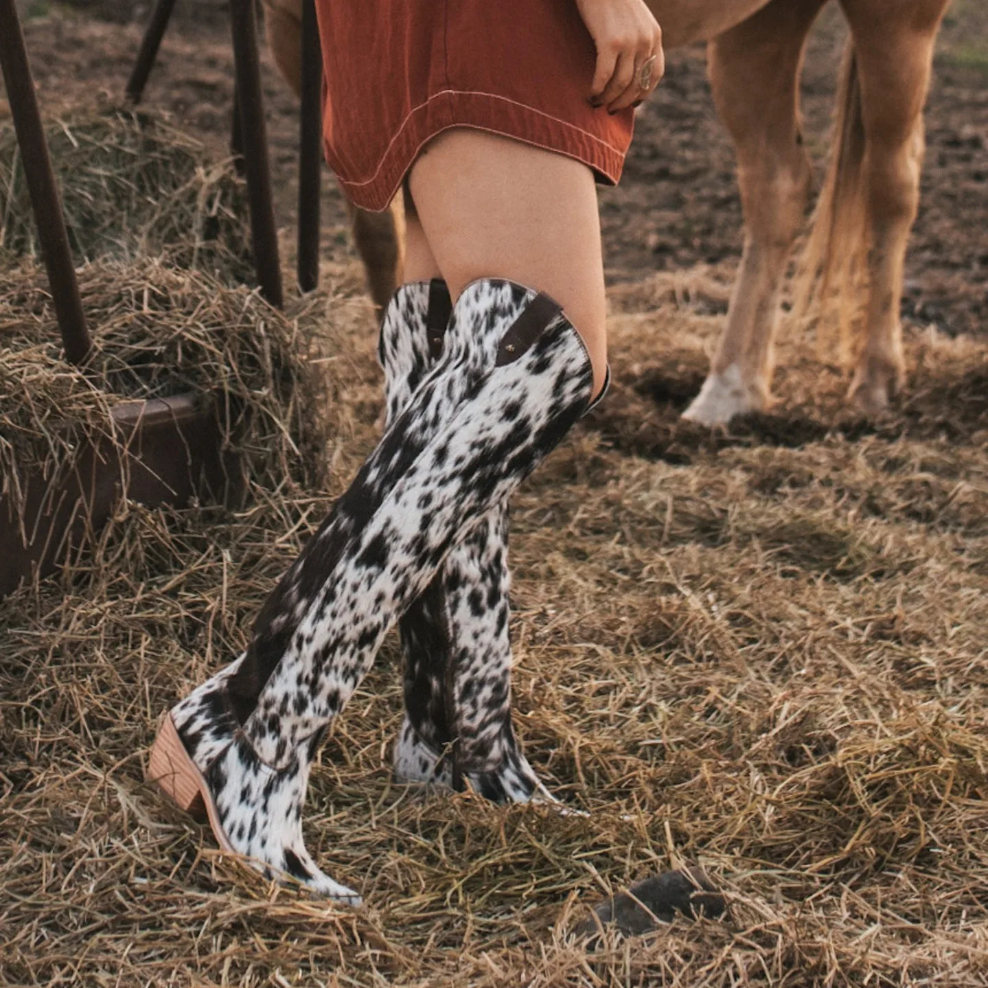 Leopard Print Imitation Horsehair Western Cowboy Boots Retro Pointed Toe Thick Heel Over The Knee Knight Boots Street Boots