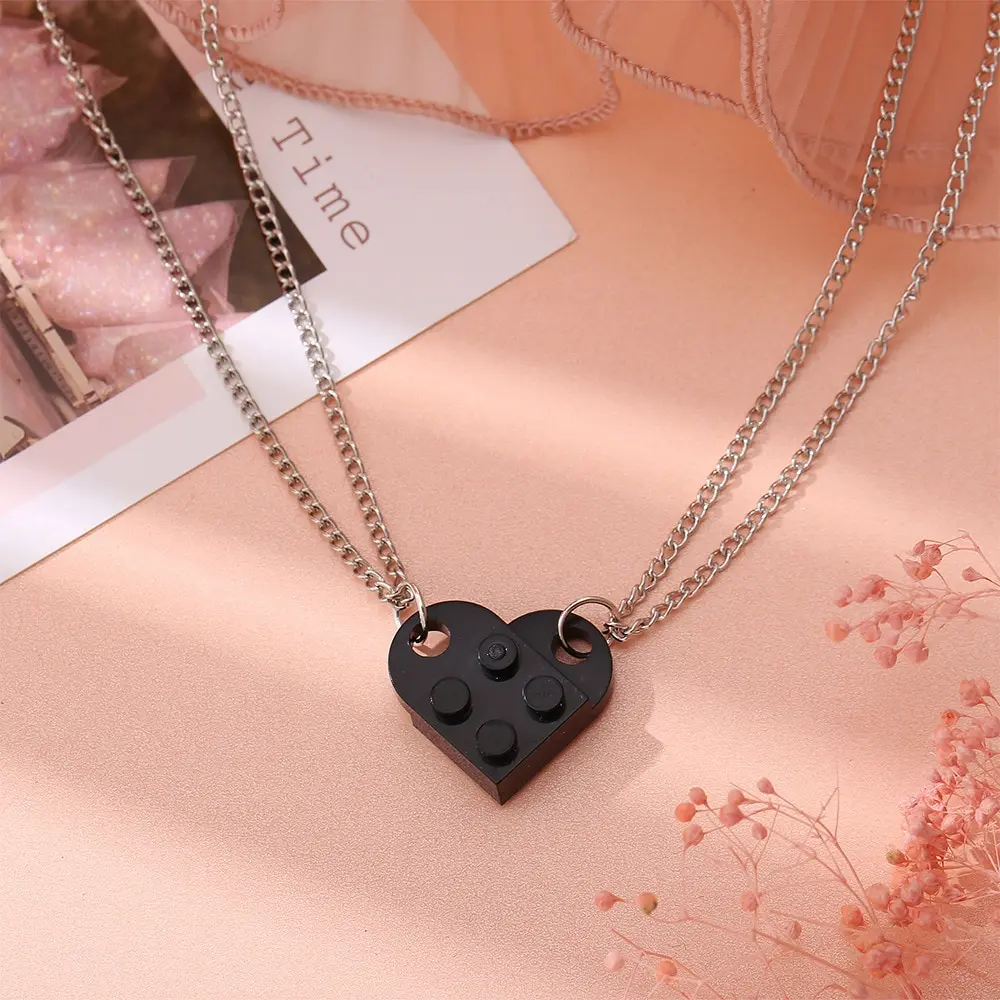 Multicolor Fashion New Couple Heart Creative Simple Love Pendant Double Layer Necklace for Men and Women