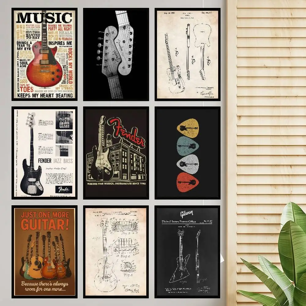 Gitarrenkollektion, selbstklebendes Kunstposter, ausgefallener Wandaufkleber für Wohnzimmer, Bar, Dekoration, Vintage, dekorative Malerei