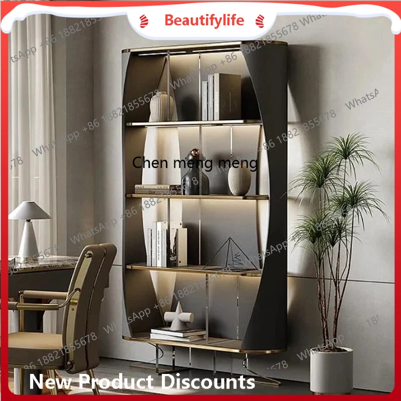 Italian-style shelf, simple modern art, stainless steel bookshelf, floor-to-ceiling wrought iron display stand   H