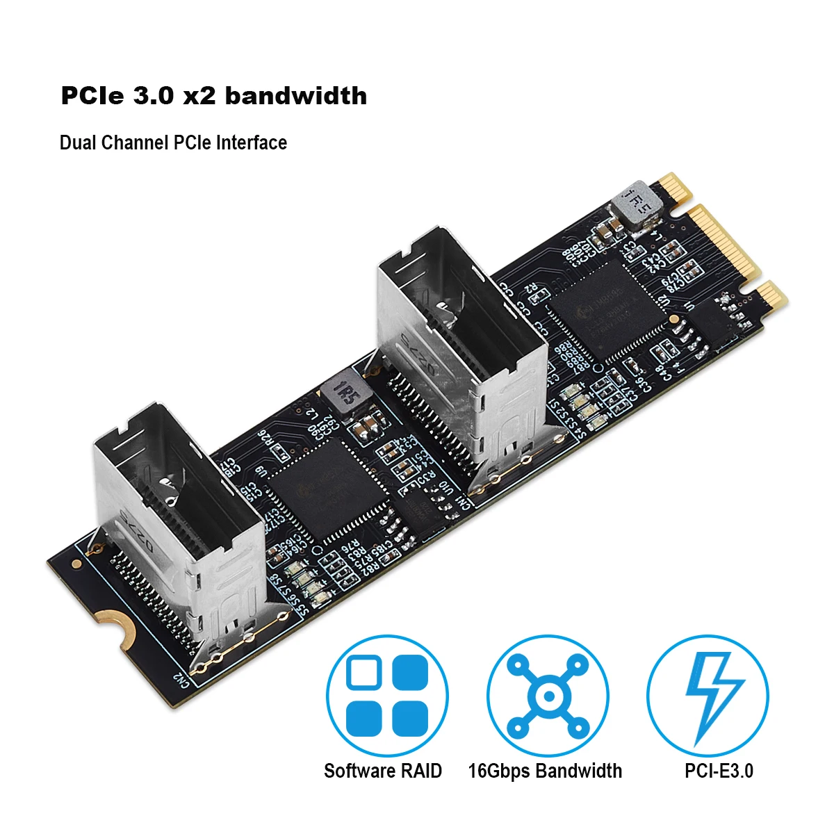 IOCREST M.2 PCIe3.0 to 8 Ports SATA 6G Multiplier Controller Card B/M key NGFF Each Port Arrive 6Gbps with 2 Mini SAS Interface