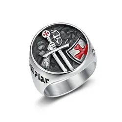 Hip Hop Fashion Men's Soldier Cross Round Ring Templar Letter Carving Ring Punk Seal Jewelry for Men Party Gifts Jewelry