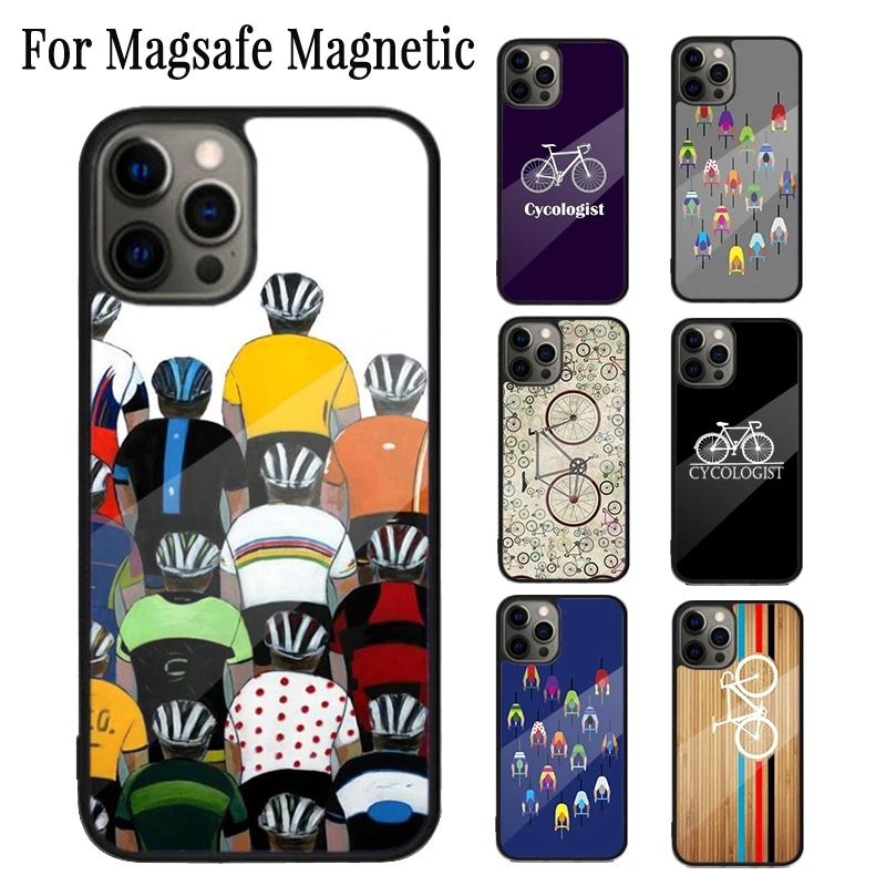 Road Bike Cyclist Cycling Magnetic Phone Case Coque For iPhone 16 15 14 Plus 13 12 Mini 11 Pro Max Magsafe Wireless Cover