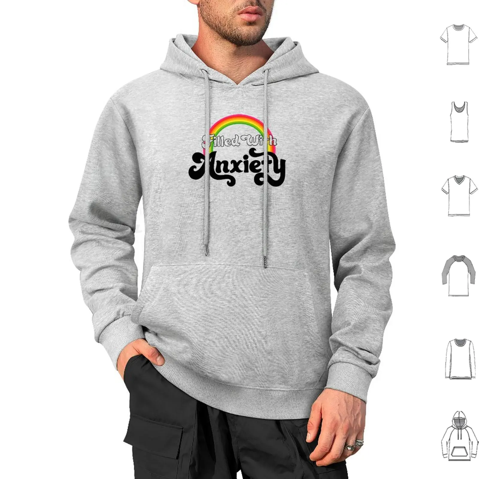 Filled With Anxiety ( White Background ) Hoodie cotton Long Sleeve Rainbow Anxiety 70S Aesthetic Groovy