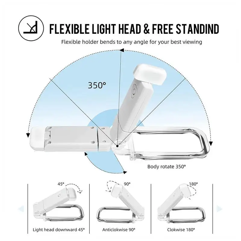 Flexível LED Book Light para Crianças, Eye Care Lamp, Clipe Ajustável, Bloqueio Azul, 3 Brilho