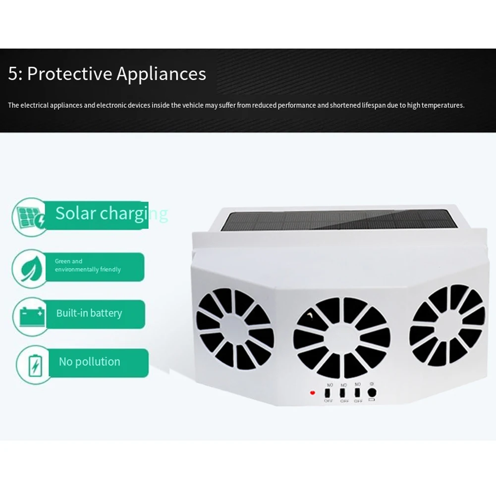 Car For Exhaust Fan 2.4V 1.5W Solar Powered Ventilator ABS Black White Cooling Air Circulation For Vehicle Interior Accessories