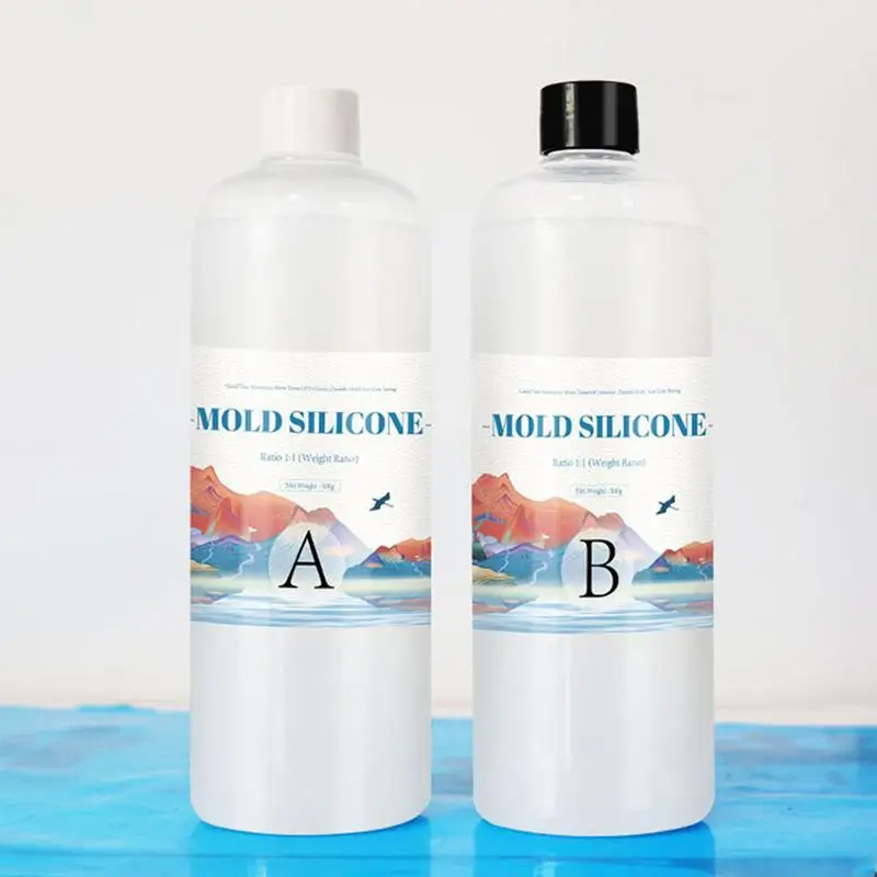 Kit DE FABRICACIÓN de moldes de silicona líquida, sin burbujas, translúcido, transparente, DIY, relación de mezcla de silicona líquida, moldeado 1:1, 2 botellas