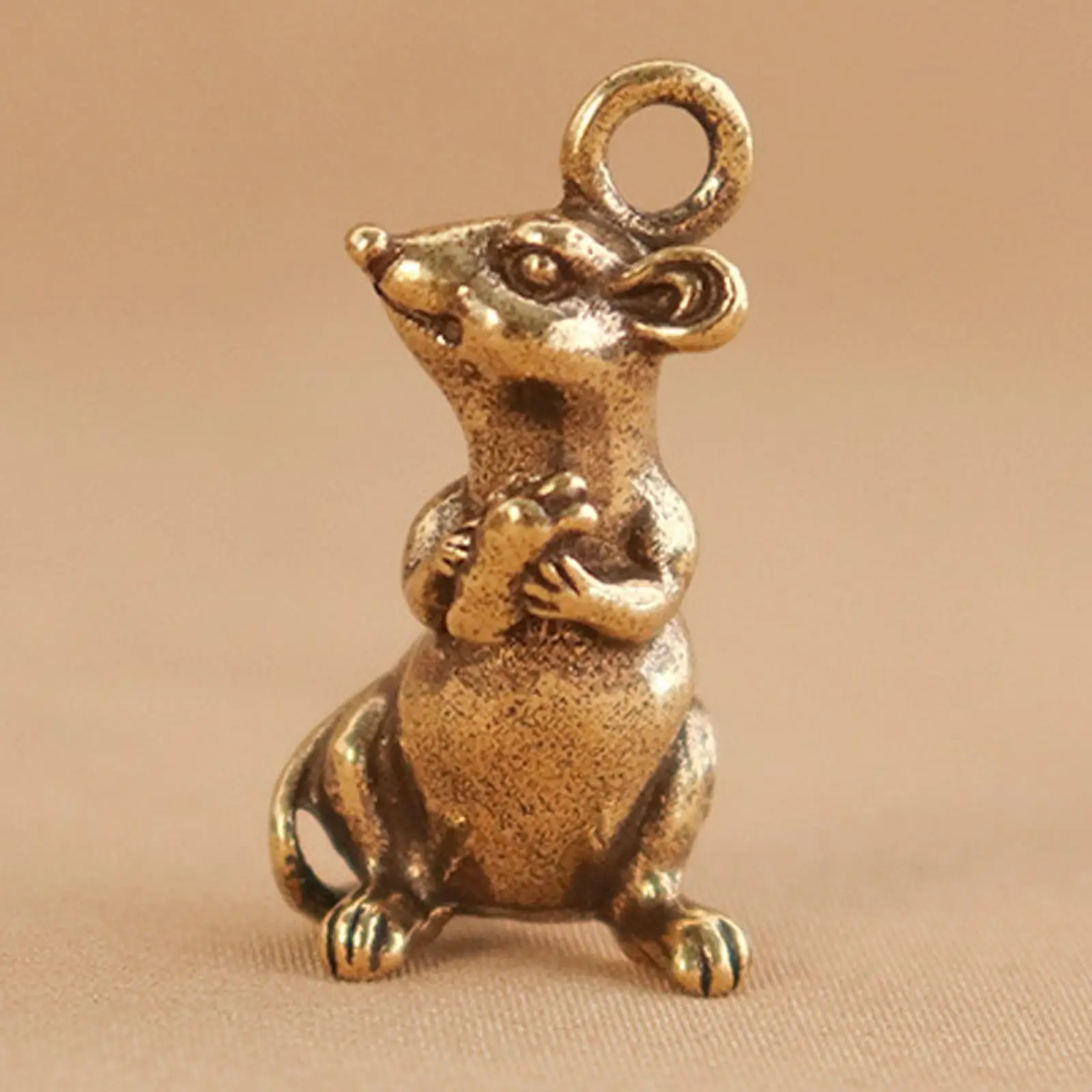 Mini Rat Figurine Gift Feng Shui Room Office Decor Keyring Accessories Rat Keychain Pendant Small Rat Ornaments Brass Rat Statue