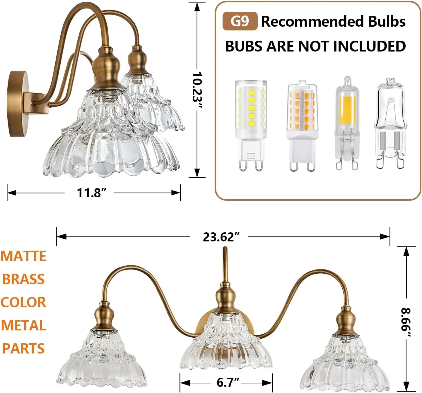 Appliques murales vintage en laiton pour chambre à coucher, luminaires de vanité, verre, rétro, moderne, 3 lumières