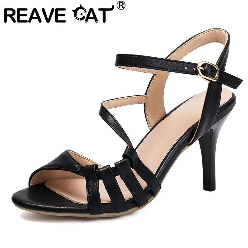 

REAVE CAT Новый дизайн Женские сандалии с открытым носком Тонкие высокие каблуки 8 см с пряжкой и ремешком Большой размер 41 42 43 Сексуальная летняя обувь для свиданий и вечеринок