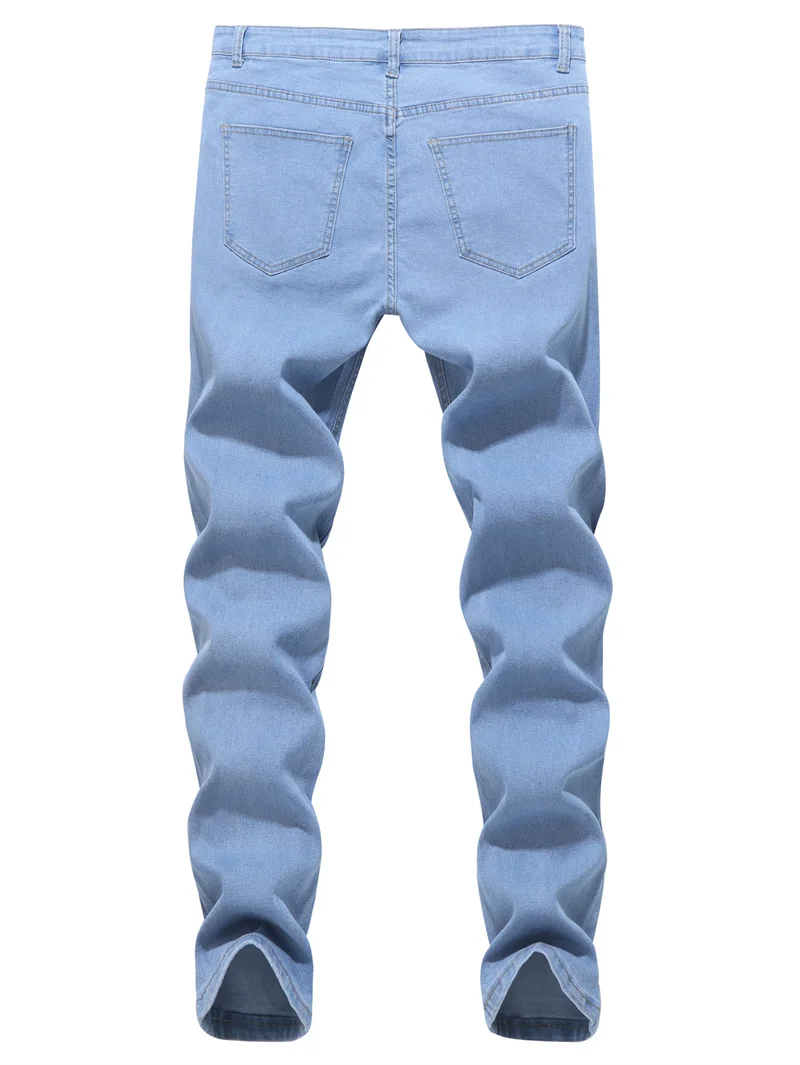Men's Skinny Solid Color Pencil Jeans Cotton Slim Fit Scratch Denim Pants Washable Casual Splicing Trousers Junior Streetwear 22