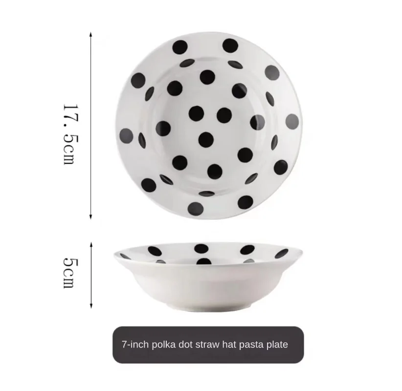 Creative Black Polka Dot Ceramic Dinner Plate Salad Bowl Home Breakfast Bowl Hotel Cooking Dish Porcelain Plate Kitchen Utensils