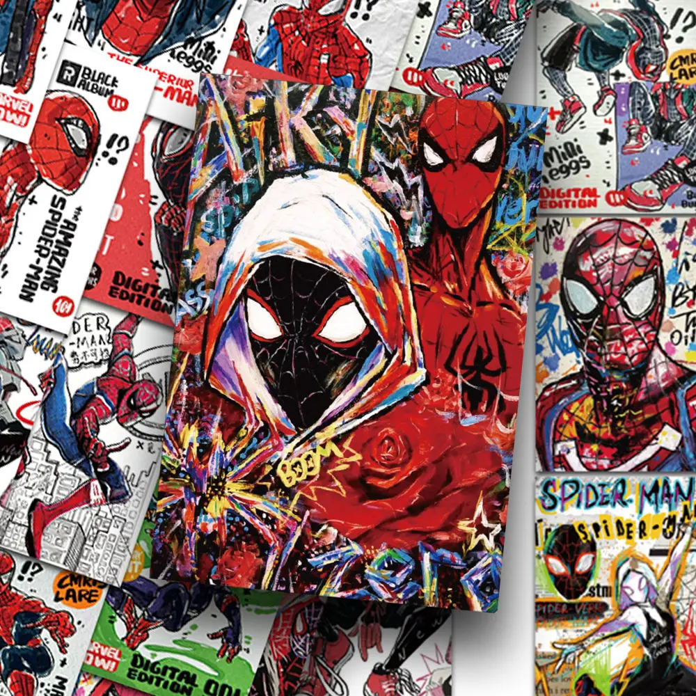 64pcs Marvel Spider-Man Hand-Painted Graffiti Stickers Miles Gwen Creative Handheld Phone Case Decorative Waterproof Stickers