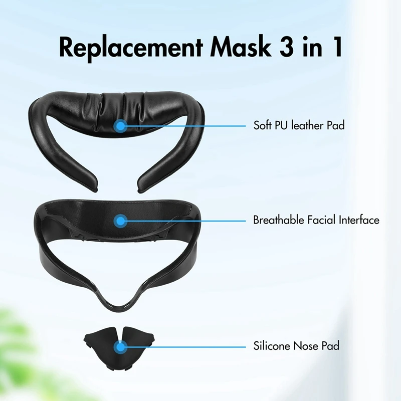 3 In 1 Face สําหรับ Meta Quest 3S PU หนัง Facial Interface เปลี่ยนแผ่นซิลิโคนจมูก Pad VR อุปกรณ์เสริม