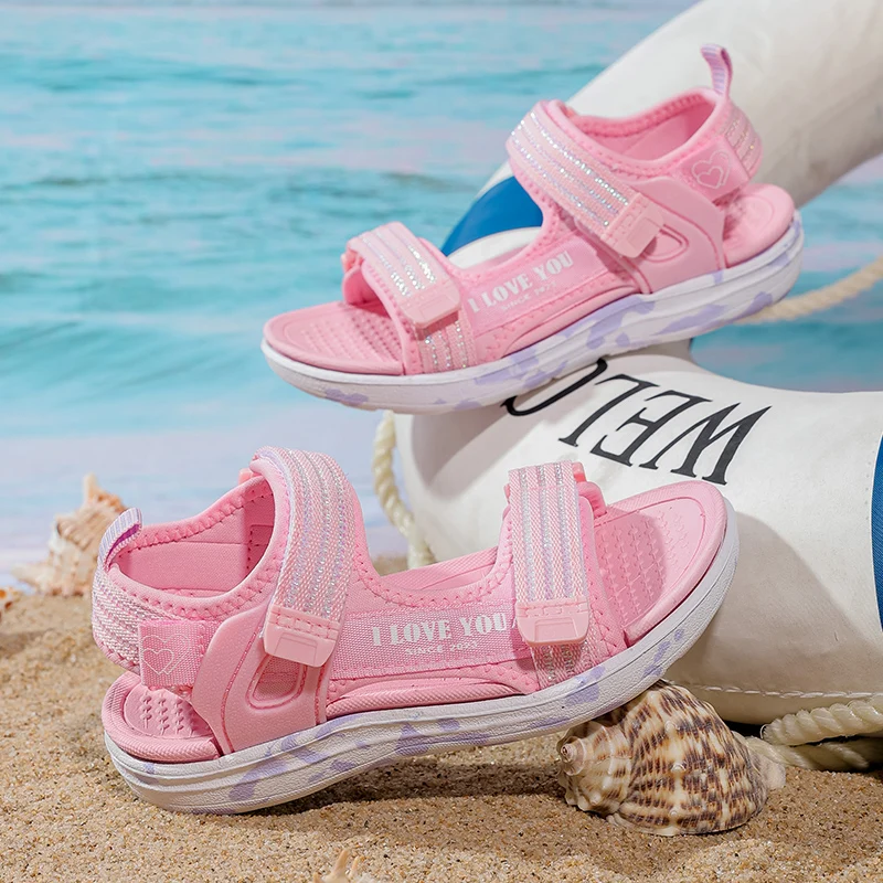 Summer Beach Water Children Sandals Fashion Shoes Lightweight Non-slip Soft Adjustable Double Strap Girls Comfortable Casual