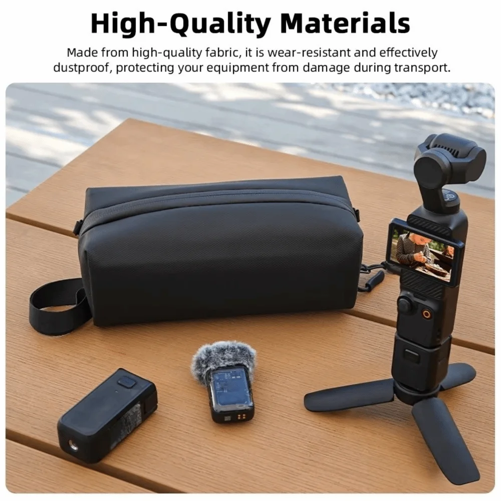 PU Camera Storage Bag Two Way Zipper Detachable Shoulder Strap Gimbal Camera Bag Wide Opening for DJI Osmo 360 Pocket 4/3/2
