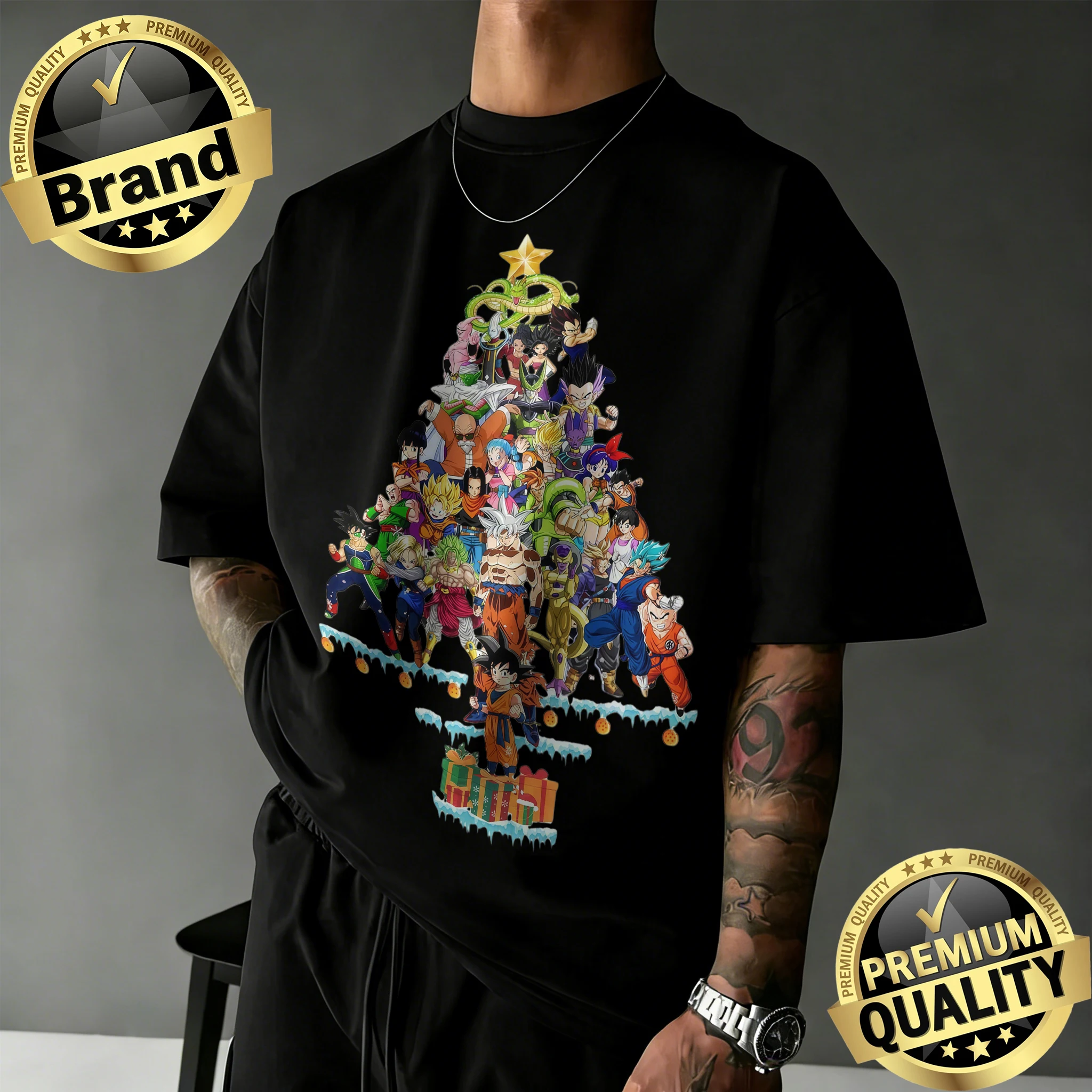 

Новинка 2026: Футболка унисекс оверсайз из хлопка с принтом «Драгонболл» и винтажным изображением рождественской елки для фанатов DBZ, свободный крой, аниме-топ