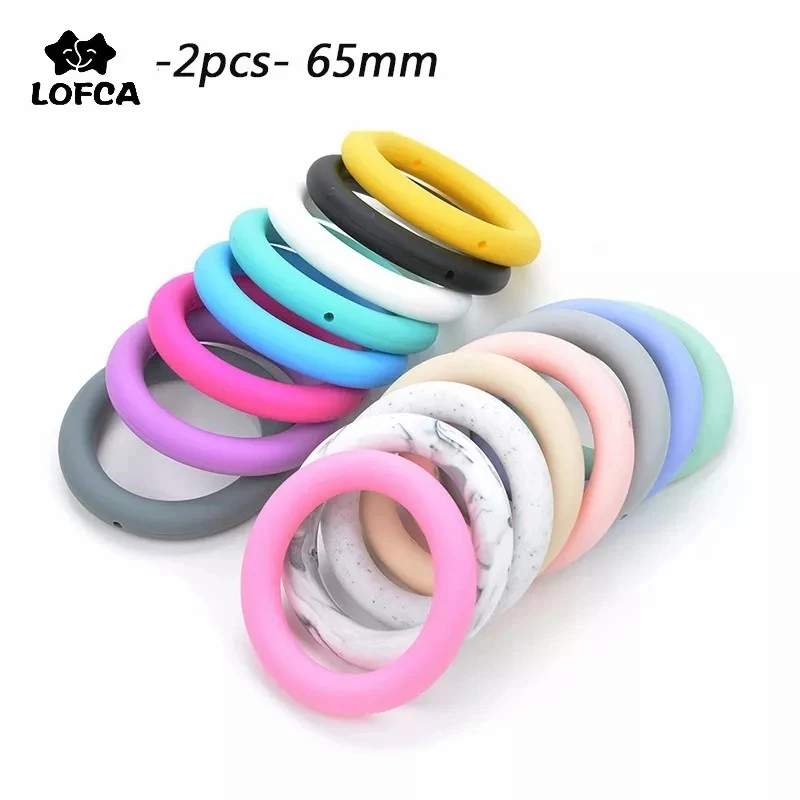 LOFCA 2pcs/lot Silicone Teething Ring Beads Food Grade BPA Free Baby Teether Chew Nursing Necklace Baby Toys DIY Pacifier Chain