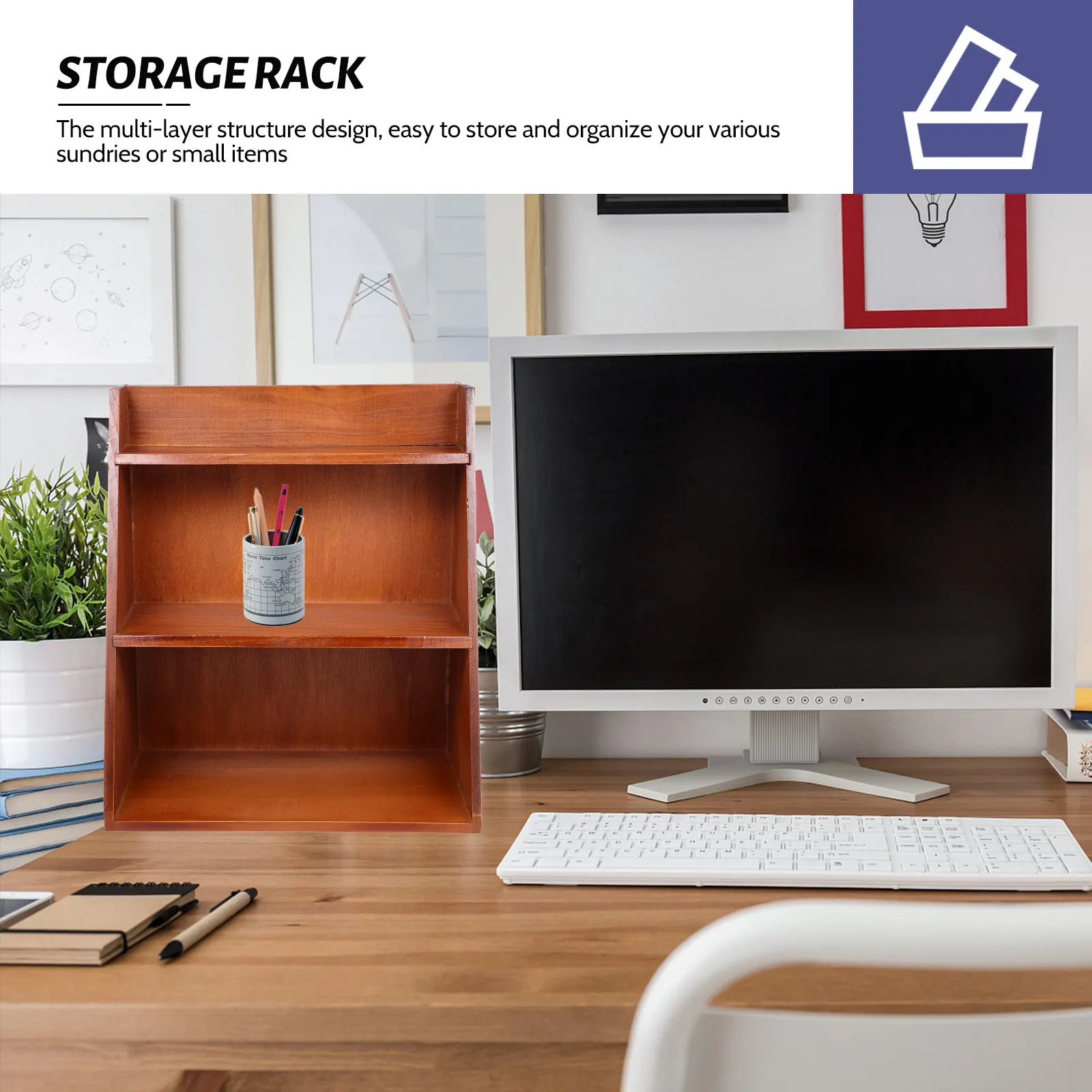 

Multi-layer Storage Rack Wooden Organizer Shelf for Home Office Dorm Room Smooth Surface Convenient Sundries Holder