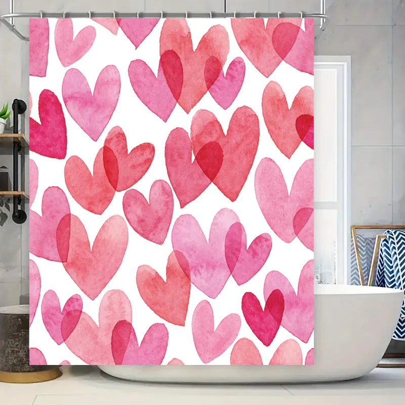 

Акварельная занавеска для душа в форме сердца, розовая, красная, белая, декор для ванны на День святого Валентина, свадьба, украшение для дома, водонепроницаемая подкладка