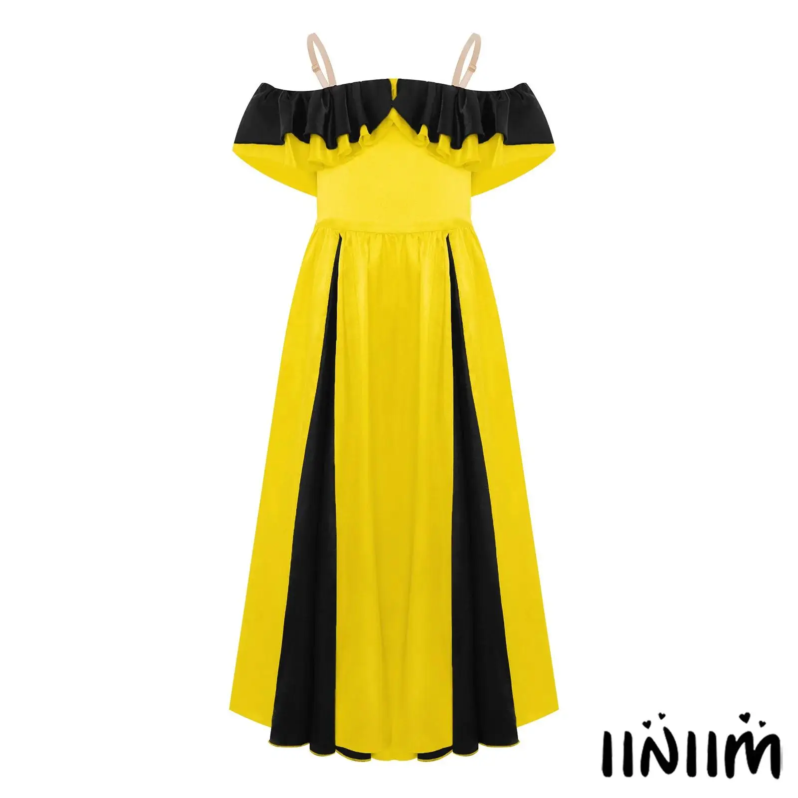 

Girls' Off-Shoulder Dance Dress Color Block Ruffled Design Color-Mixing for Dancing Performances Dance Competitions Parties