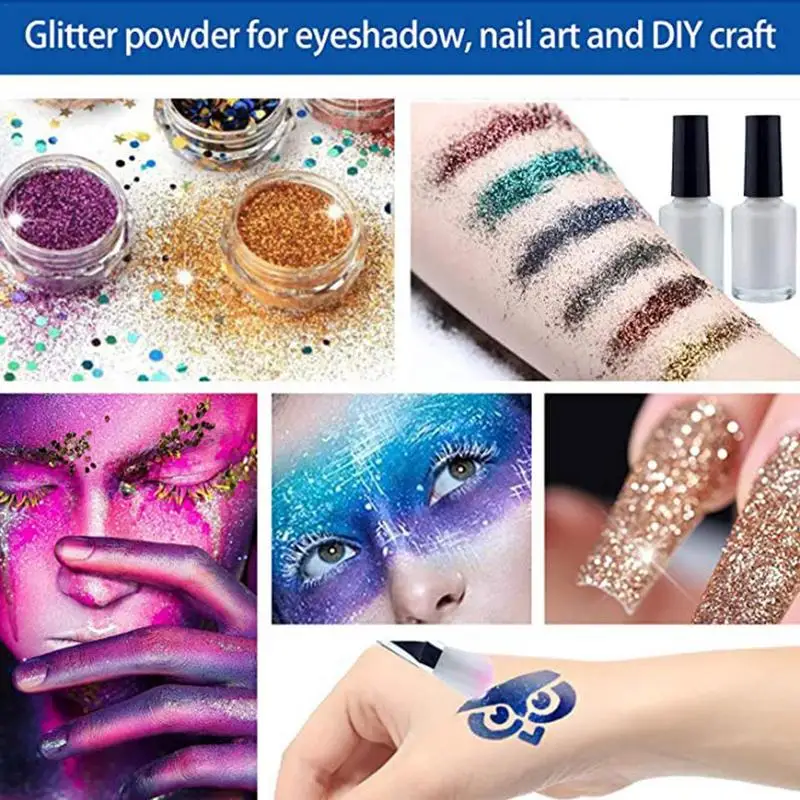 Glitter Colors Tattoo Kit With Stencil Glue Brush Makeup Glitter Body Art Design For Kids Body Painting Glitter Powder Halloween