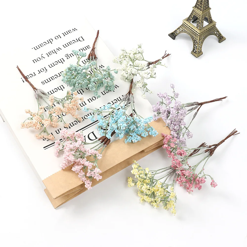 6Pcs/Bunch Mini Artificial Simulated Fleshy Babysbreath Small Bouquet Material Form Flower Headdress For DIY Wedding Party Decor