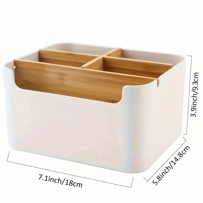 Multifunctional Bamboo Desk Organizer 5 Compartments Wooden Pen Holder Makeup Storage Box for Home Office Supplies