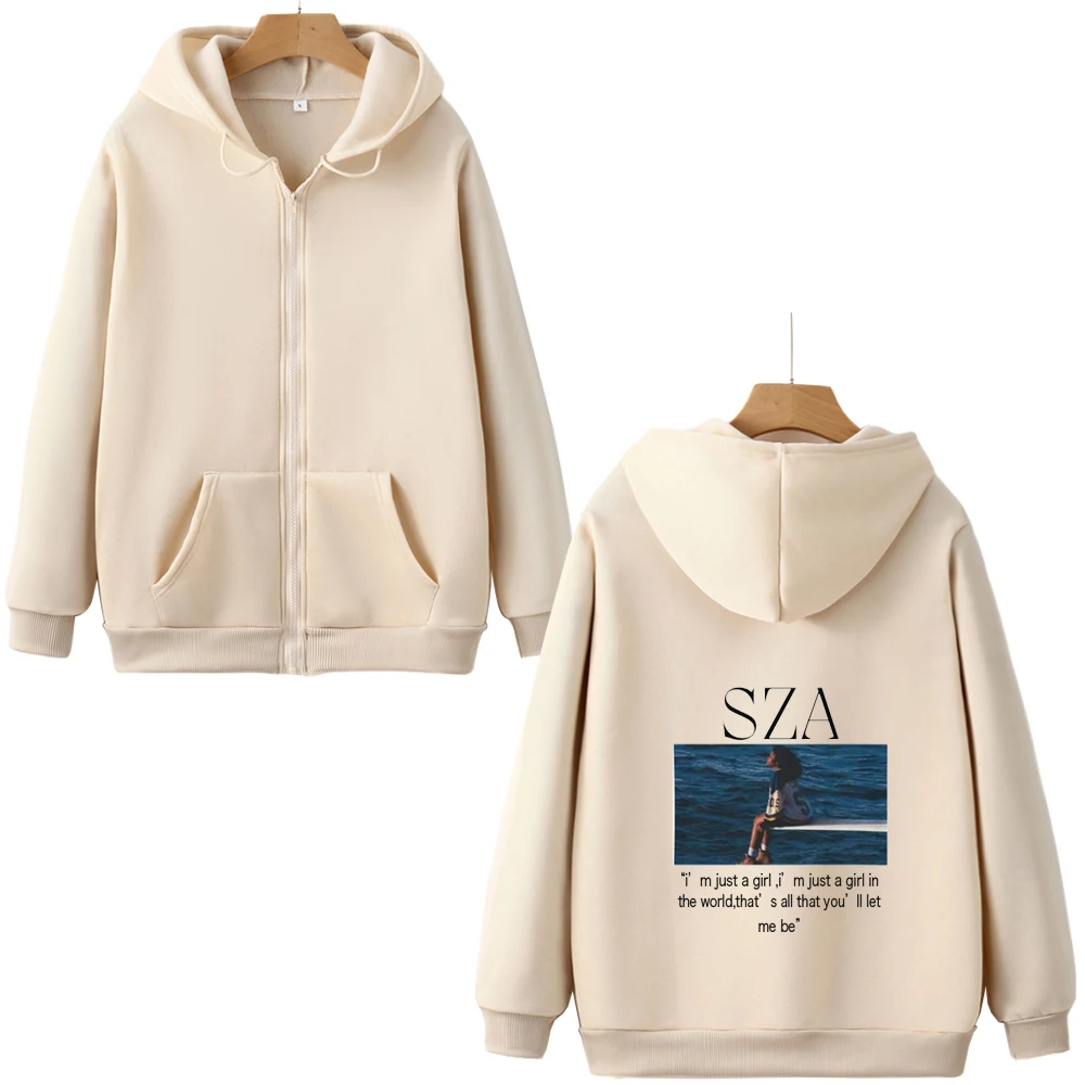 Sza I M Just A Girl Album Zip Hoodie Pattern Text Printing Hip Hop Cardigan sweatshirt Autumn And Winter Clothing