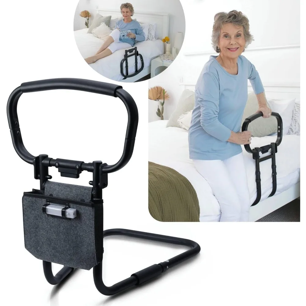 

Sturdy Bed Rails for Elderly Adults Safety - Foldable & Adjustable Bed Rail - Supports up to 330lbs - Free Motion Light & Storag