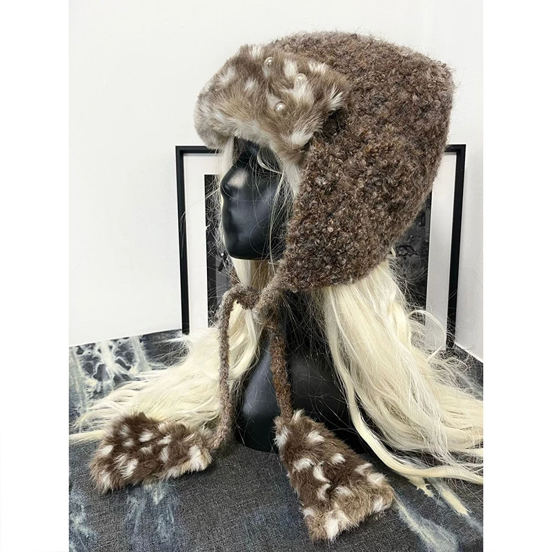 Gorro de piel Original Y2K subcultura harajuku remache protección para los oídos jersey versátil sombrero muy cálido sombrero de invierno accesorios de mujer