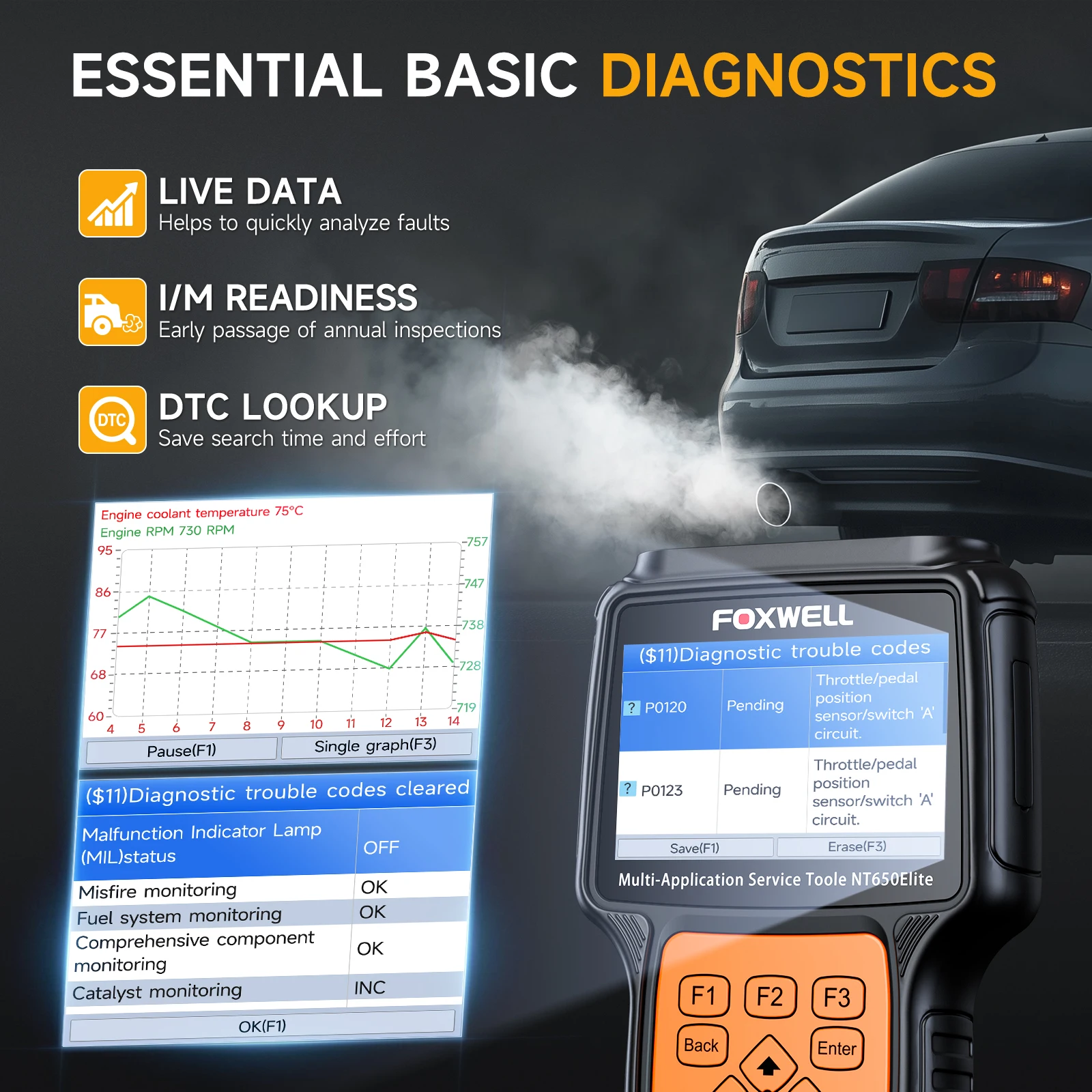 Foxwell NT650 Elite OBD2 Automotive Scanner Tool ABS Bleeding TPMS Oil EPB DPF Reset Service Professional OBD 2 Car Diagnostic Tool