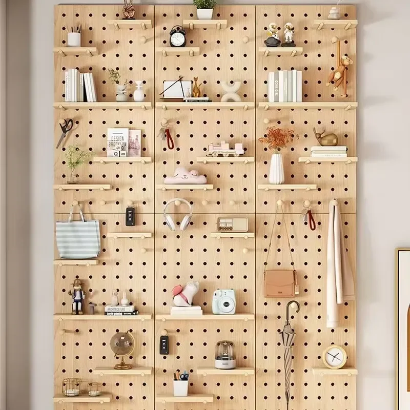 Wooden nail board wall-mounted shelf, customizable, with shelf, suitable for desk background display racks, household storage