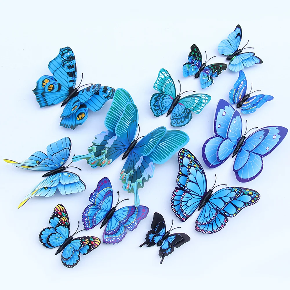 12PCS/Lot  PVC Artificial Colourful Butterfly Decorative Stakes Wind Spinners Garden Decorations Simulation Butterfly